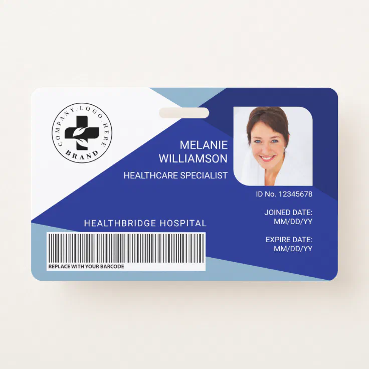 Modern Blue Geometric Design Medical Photo ID/Logo Badge | Zazzle