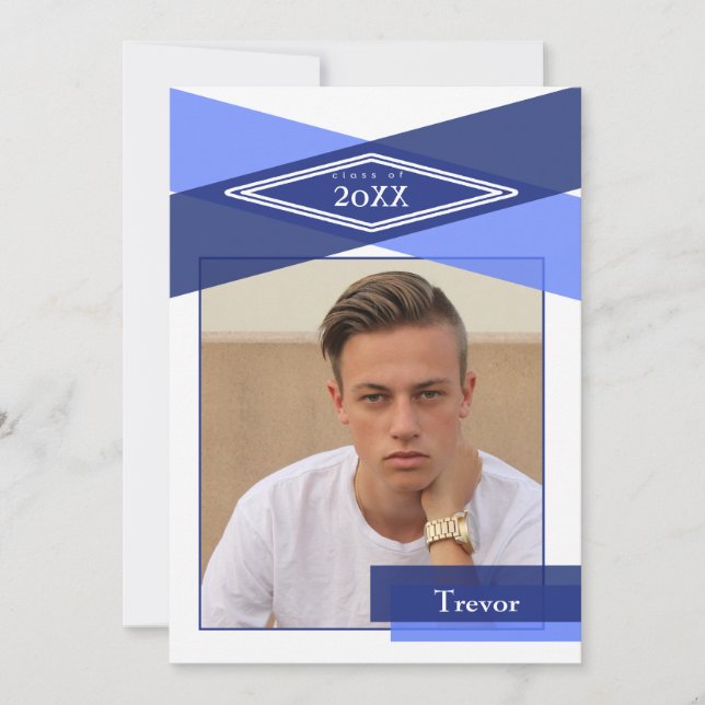 Modern Blue Geometric Grad Open House Invitation (Front)