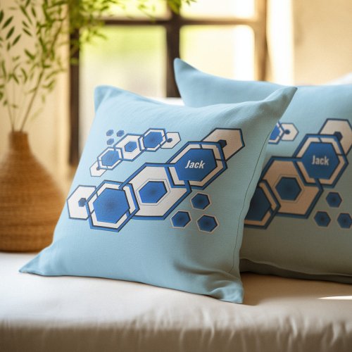 Modern Blue Geometric Hexagonal Abstract Throw Pillow