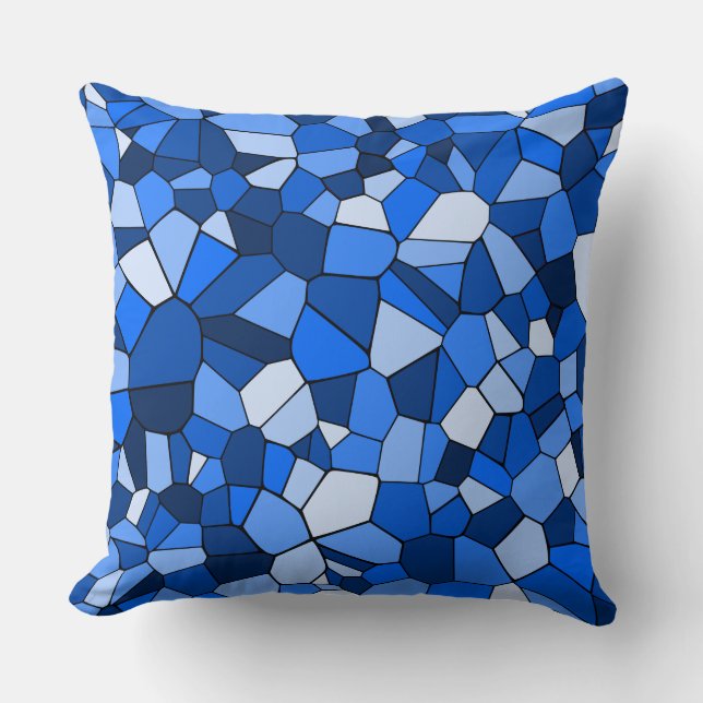 Modern Blue Geometric Mosaic Throw Pillow (Front)