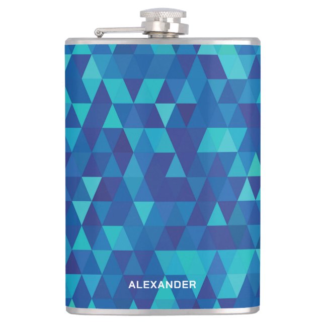 Modern Blue Geometric Pattern With Name Flask (Front)