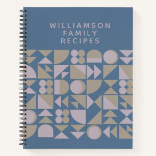Modern Blue Geometric Personalized Family Recipes Notebook