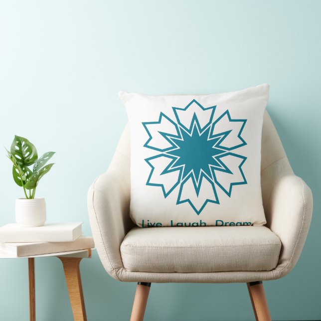 Modern Blue Geometric Star Mandala Custom Monogram Throw Pillow (Chair)