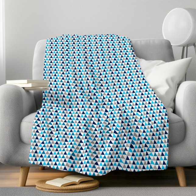Modern Blue Geometric Triangle Pattern Cozy Fleece Blanket (Creator Uploaded)