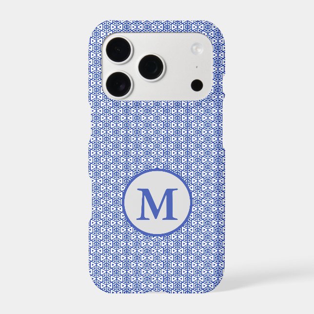Modern Blue Geometric Triangle Pattern  Minimalist iPhone Case (Back)