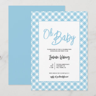 Modern Blue Gingham Baby Boy Shower Invitation