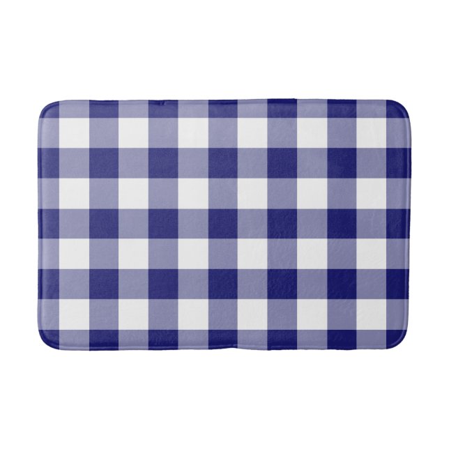 Modern Blue Gingham Bath Mat (Front)