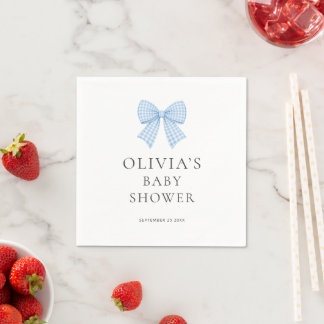 Modern Blue Gingham Bow Baby Shower  Napkins