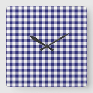 Modern Blue Gingham Pattern Square Wall Clock