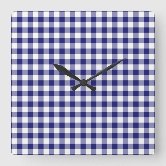 Modern Blue Gingham Pattern Square Wall Clock (Front)