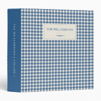 Modern Blue Gingham Personalized Family Photo