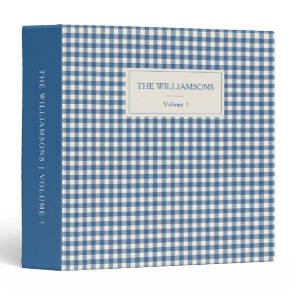 Modern Blue Gingham Personalized Family Photo 3 Ring Binder