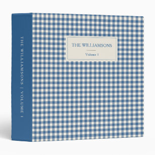 Modern Blue Gingham Personalized Family Photo 3 Ring Binder