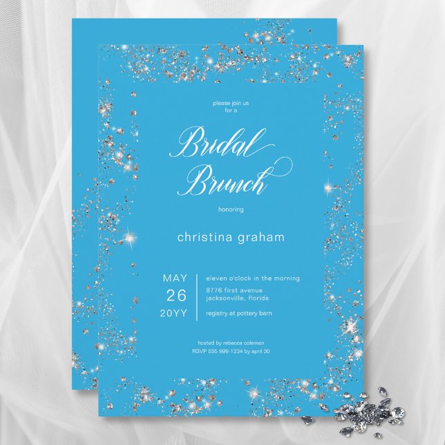 Modern Blue Glam Diamond Frame Bridal Brunch Invitation (Modern Blue Glam Diamond Frame Bridal Brunch Invitation)