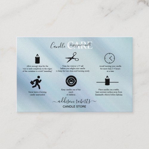 Modern Blue Glam Iridescent Sparkle Candle Care  Business Card