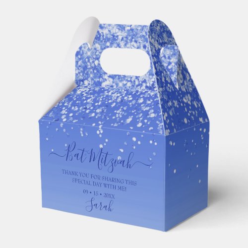 Modern Blue Glitter Bat Mitzvah Favor Boxes