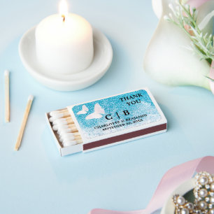Modern Blue Glitter & Butterfly Wedding Favors Matchboxes