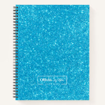 Modern Blue Glitter Custom Name Notebook