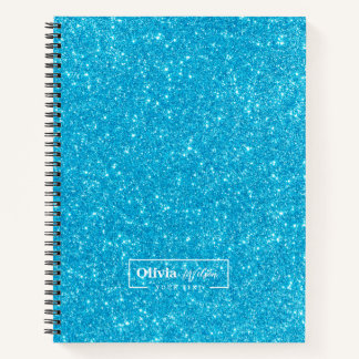 Modern Blue Glitter Custom Name Notebook