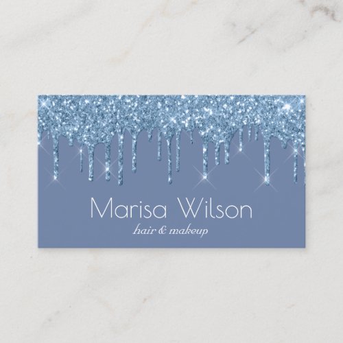 Modern blue glitter drips hair and makeup business card