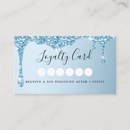 Modern Blue Glitter Drop Salon  Spa  Loyalty  Business Card