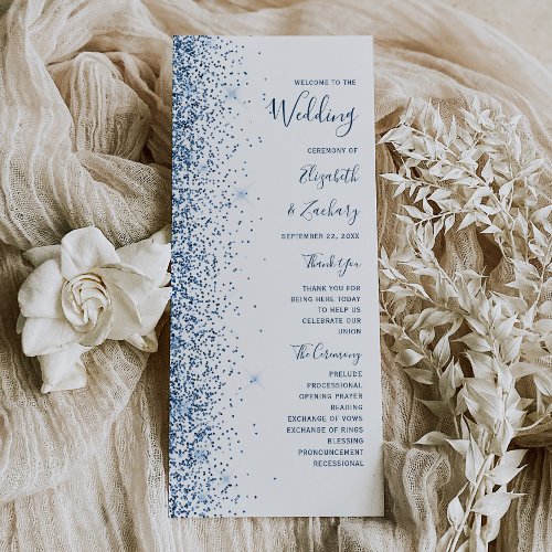 Modern Blue Glitter Edge White Wedding Program