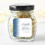 Modern Blue Glitter Edge White Wedding Square Sticker<br><div class="desc">This elegant modern wedding sticker features a blue faux glitter design on the left edge. Easily customize the blue text on a white background,  with the names of the bride and groom in handwriting calligraphy over a large ampersand.</div>