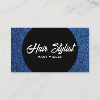 Modern Blue Glitter Hair Stylist Black Circle Business Card