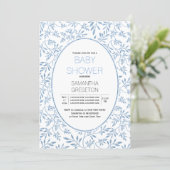 Modern blue glitter leaves trendy baby shower invitation (Standing Front)