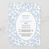 Modern blue glitter leaves trendy baby shower invitation (Front/Back)
