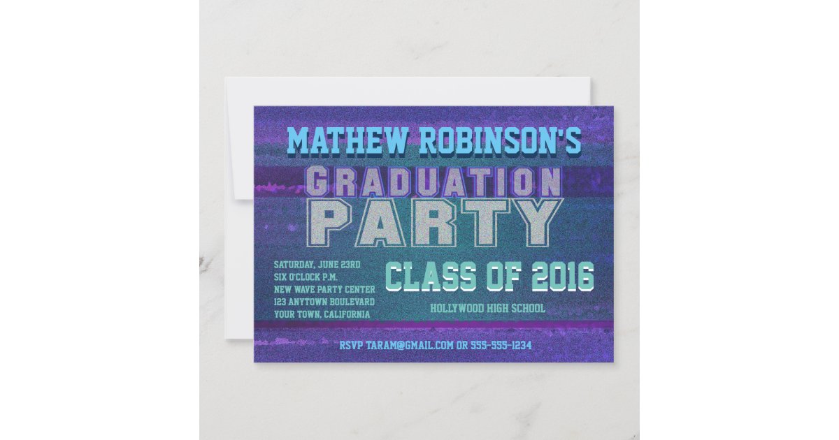 Modern Blue Glitter Look Graduation Invitation | Zazzle