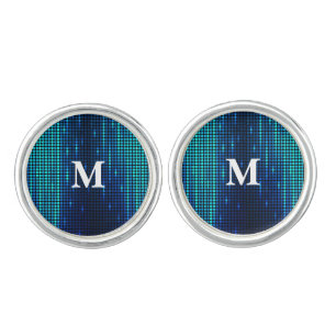 modern Blue Glitter Monogram initial Cufflinks