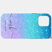 Modern blue glitter ombre purple chic monogrammed Case-Mate iPhone case (Back (Horizontal))