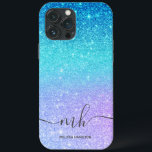 Modern blue glitter ombre purple chic monogrammed iPhone 13 pro max case<br><div class="desc">Modern blue purple glitter ombre mermaid colors monogrammed case with chic and girly glitter sparkles ombre gradient with a modern elegant script calligraphy.</div>