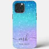 Modern blue glitter ombre purple chic monogrammed Case-Mate iPhone case (Back)