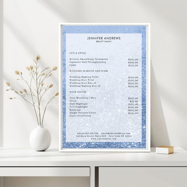 Modern Blue Glitter Salon Price List Poster (Creator Uploaded)