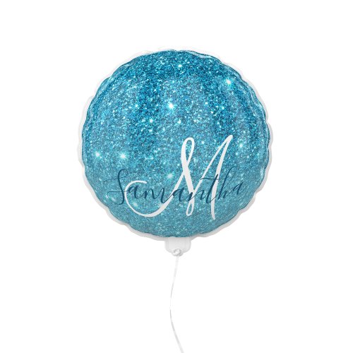 Modern Blue Glitter Sparkles Personalized Name Balloon