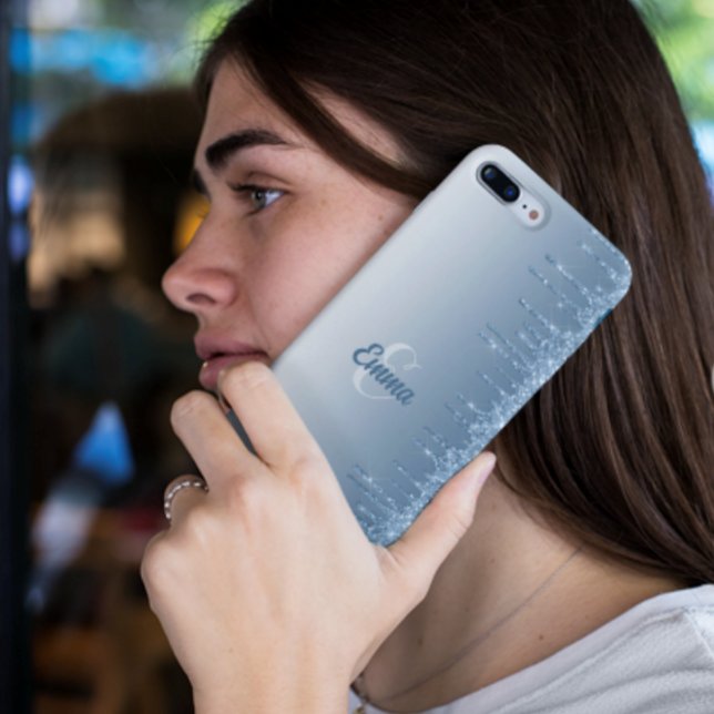 Modern Blue Glitter Sparkles Personalized Name Case-Mate iPhone Case (Creator Uploaded)