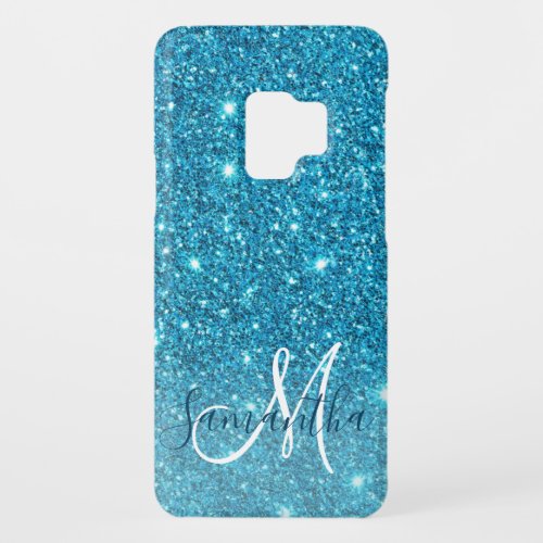 Modern Blue Glitter Sparkles Personalized Name Case_Mate Samsung Galaxy S9 Case