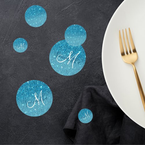 Modern Blue Glitter Sparkles Personalized Name Confetti