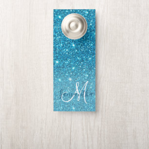 Modern Blue Glitter Sparkles Personalized Name Door Hanger