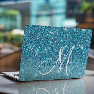 Modern Blue Glitter Sparkles Personalized Name HP Laptop Skin