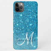 Modern Blue Glitter Sparkles Personalized Name iPhone Case (Back)
