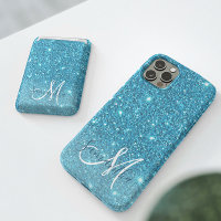 Modern Blue Glitter Sparkles Personalized Name