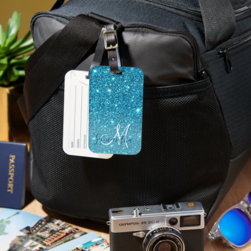 Modern Blue Glitter Sparkles Personalized Name Luggage Tag