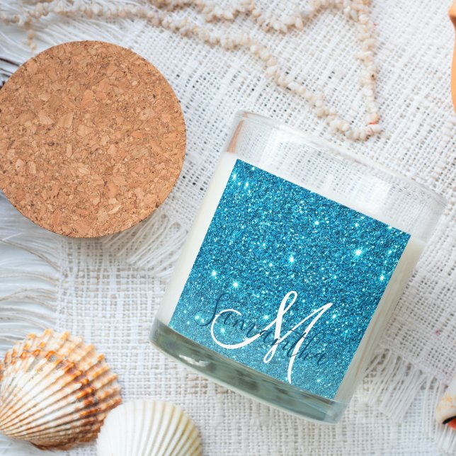 Modern Blue Glitter Sparkles Personalized Name Square Sticker (Creator Uploaded)