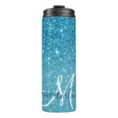 Modern Blue Glitter Sparkles Personalized Name Thermal Tumbler (Front)