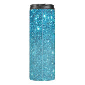 Modern Blue Glitter Sparkles Personalized Name Thermal Tumbler (Back)