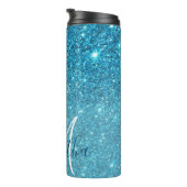 Modern Blue Glitter Sparkles Personalized Name Thermal Tumbler (Rotated Right)