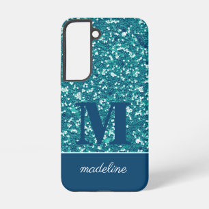 Modern Blue Glittery Personalized Samsung Galaxy S22 Case